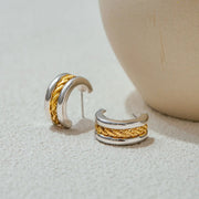Retro C-shaped Smooth Two-toned Earrings