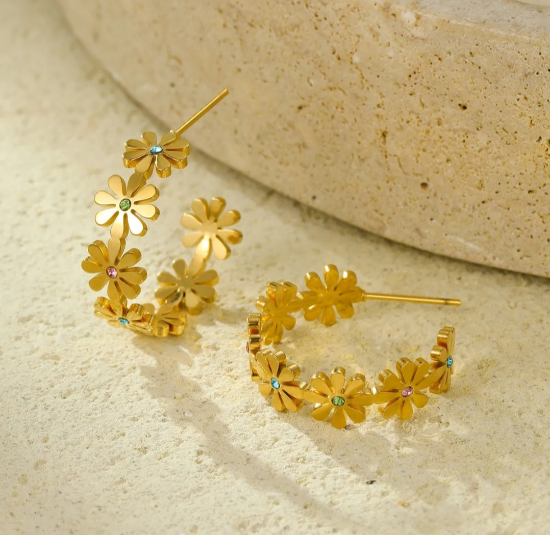 Daisy Flower Zircon Hoop Earrings