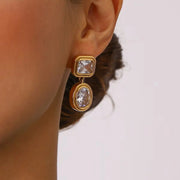 Square Oval Zircon Stone Drop Earrings