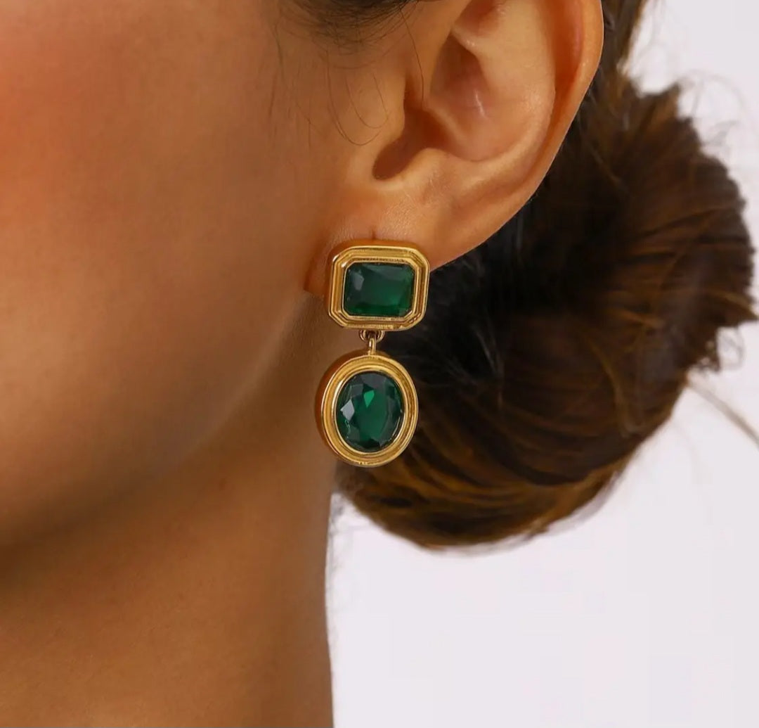 Square Oval Zircon Stone Drop Earrings