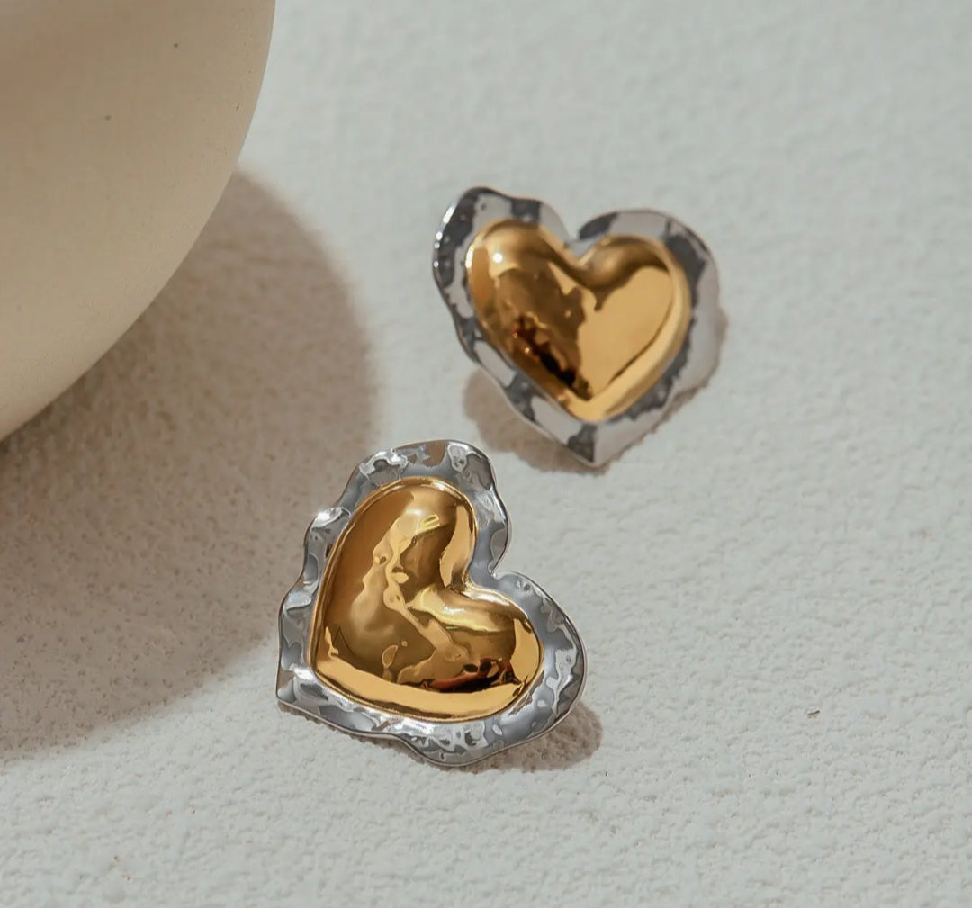 Hammered Two-Toned Statement Earrings