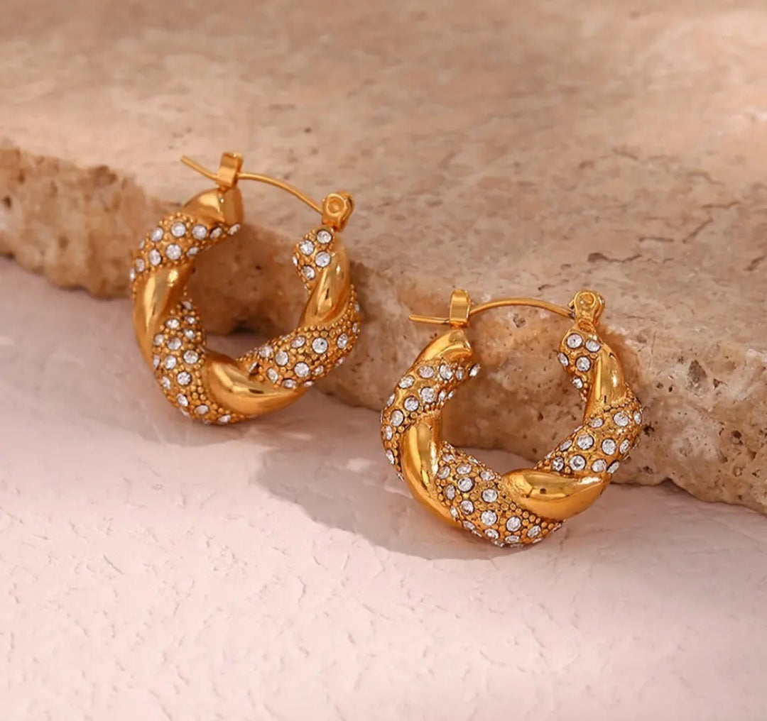Twisted Zircon Hoop Earrings