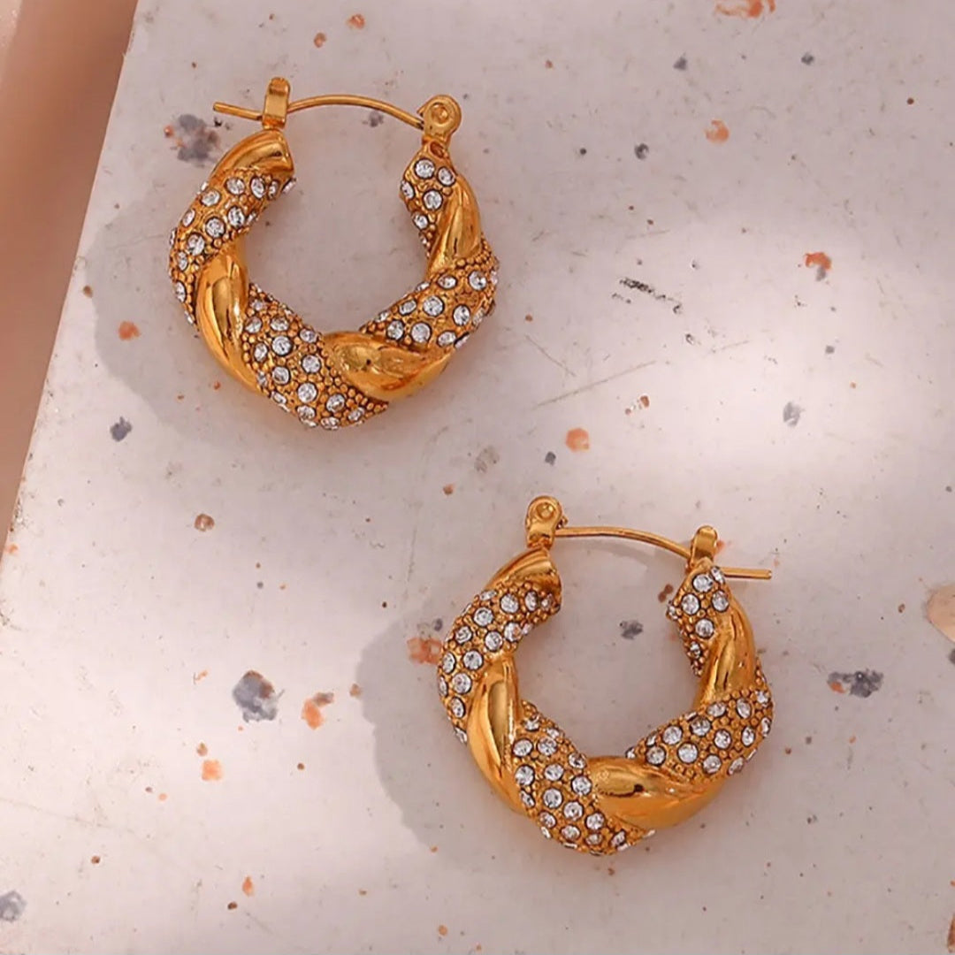 Twisted Zircon Hoop Earrings