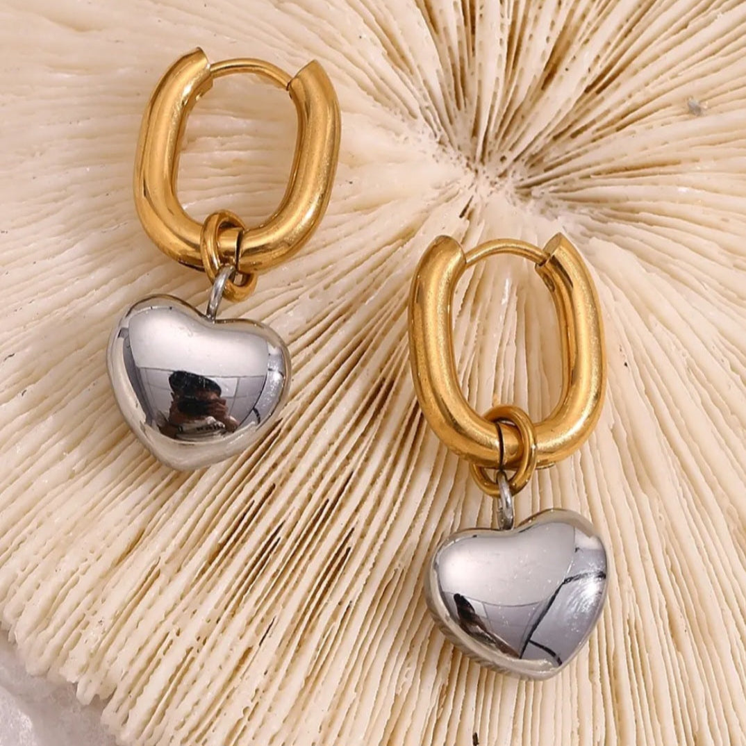 Two-Toned Heart Charm Earrings