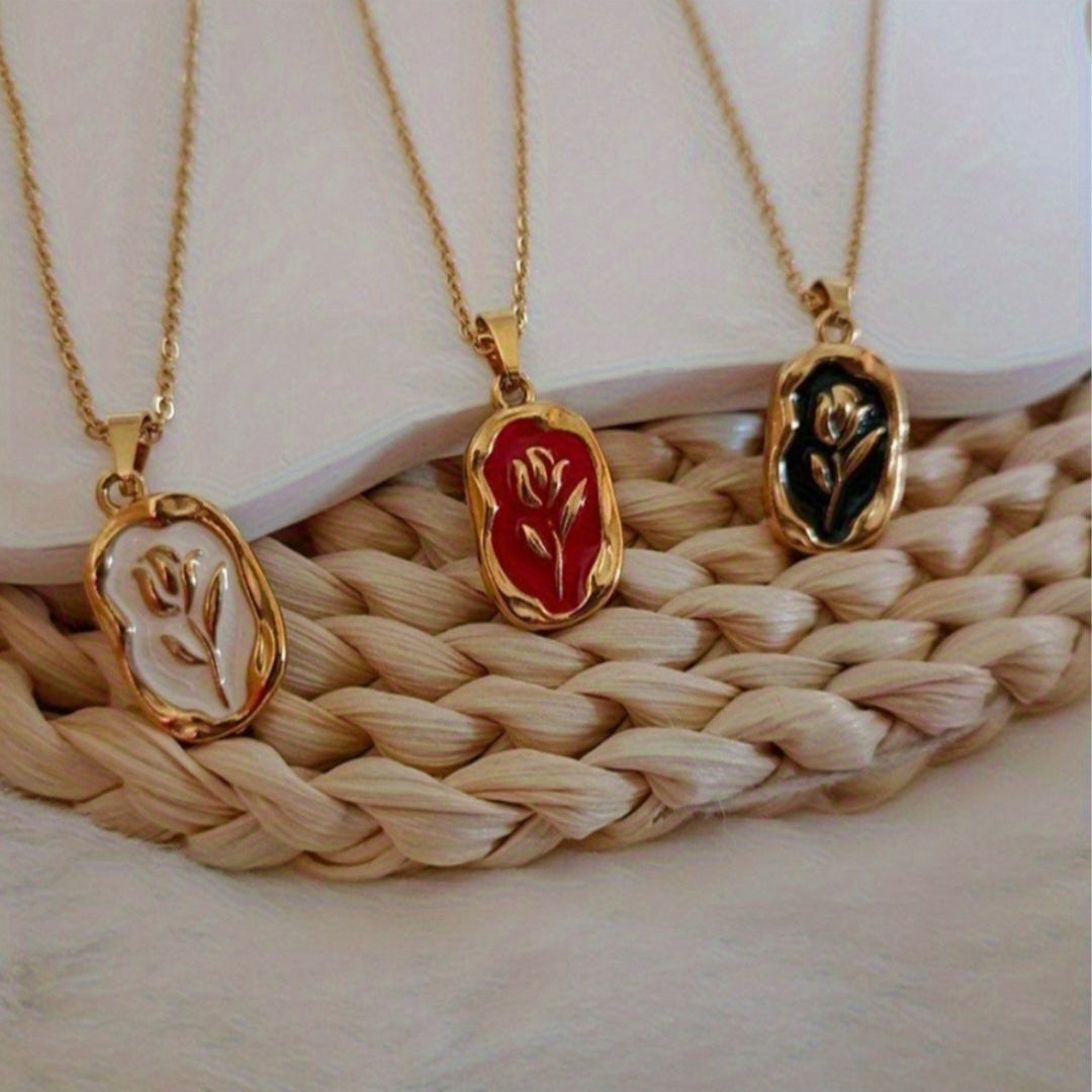 Dreams how Enamel Rose Pendant Necklace