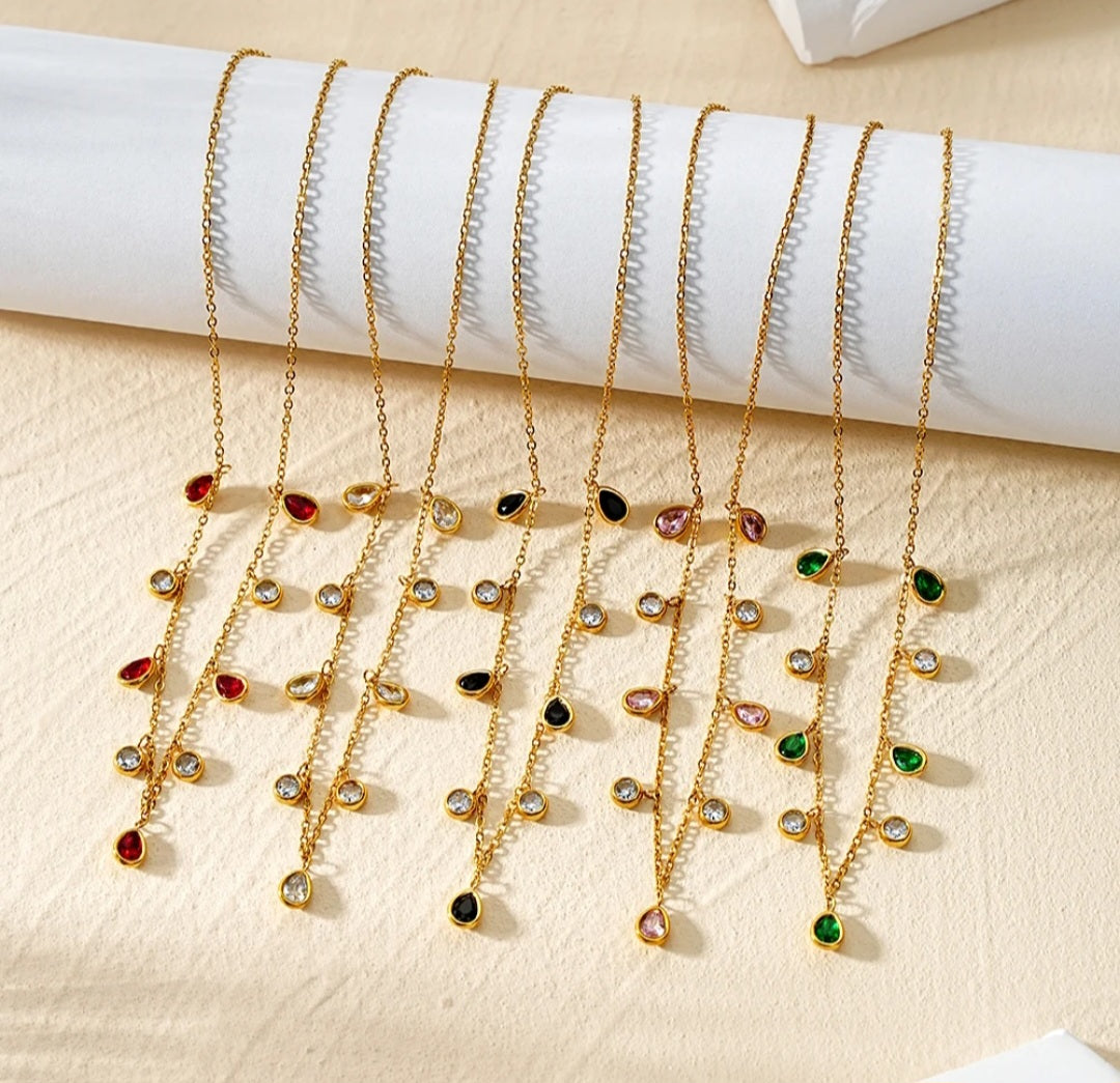 Colorful Zircon Water Droplet Necklace
