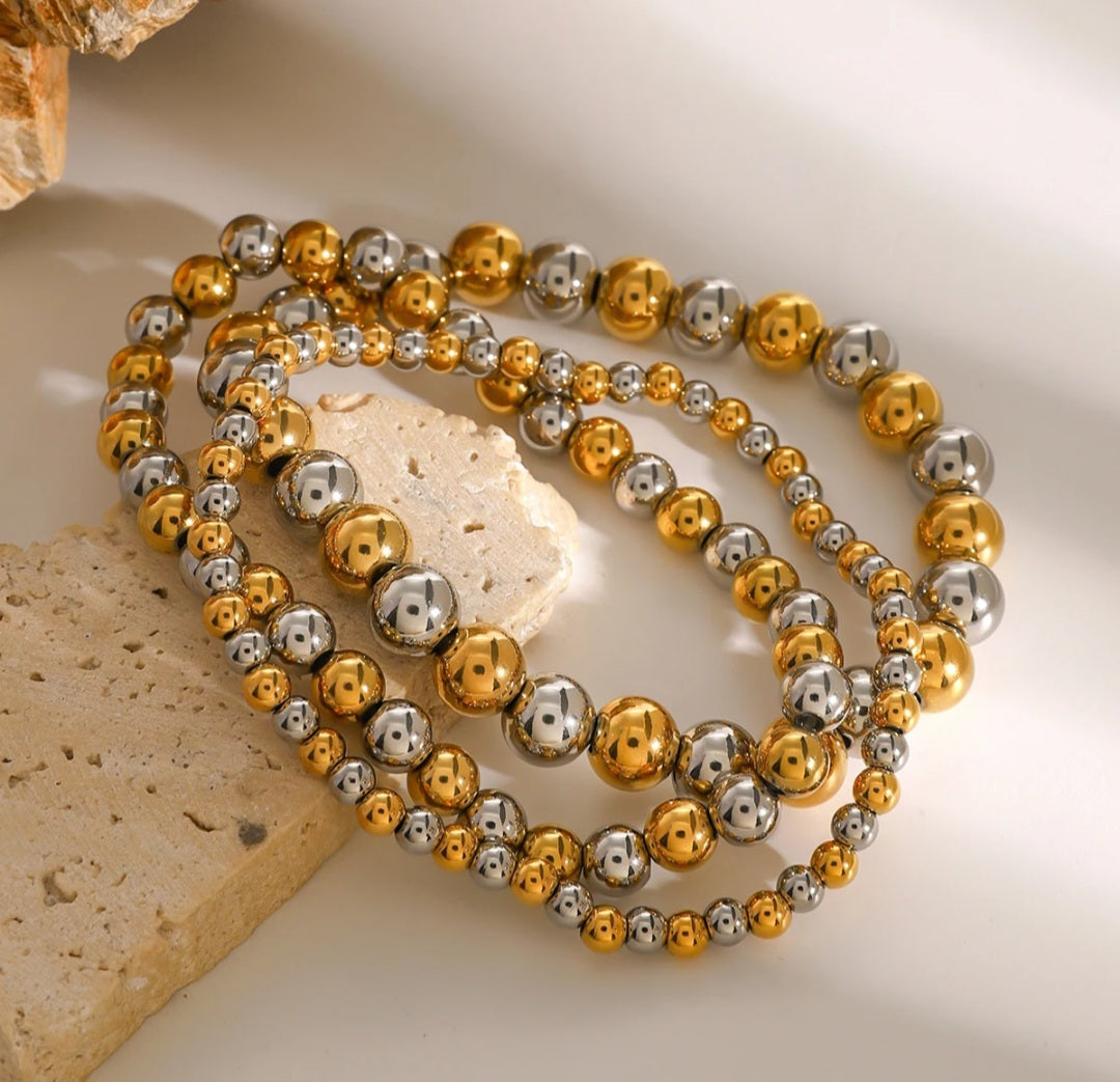 Two-Tone Beads Bracelet (Set of 3) (19cm)