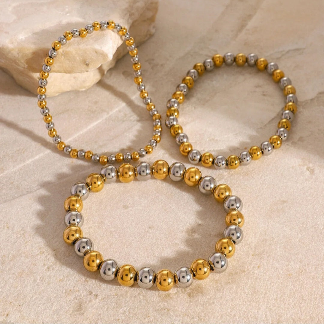 Two-Tone Beads Bracelet (Set of 3) (19cm)