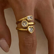 Heart Round Square Zircon Ring