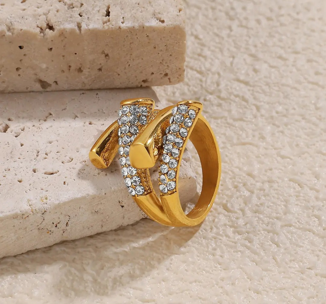 Geometric Staggered Zircon Ring
