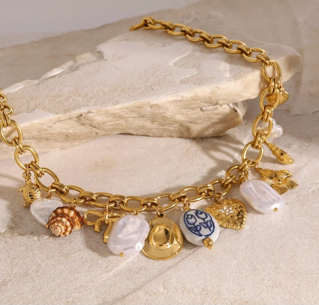 French Vintage Chain Charm Necklace