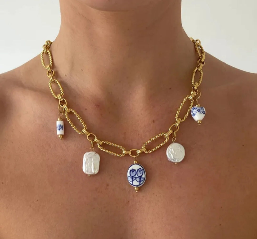 Clavicle Chain Ceramic Charms Necklace
