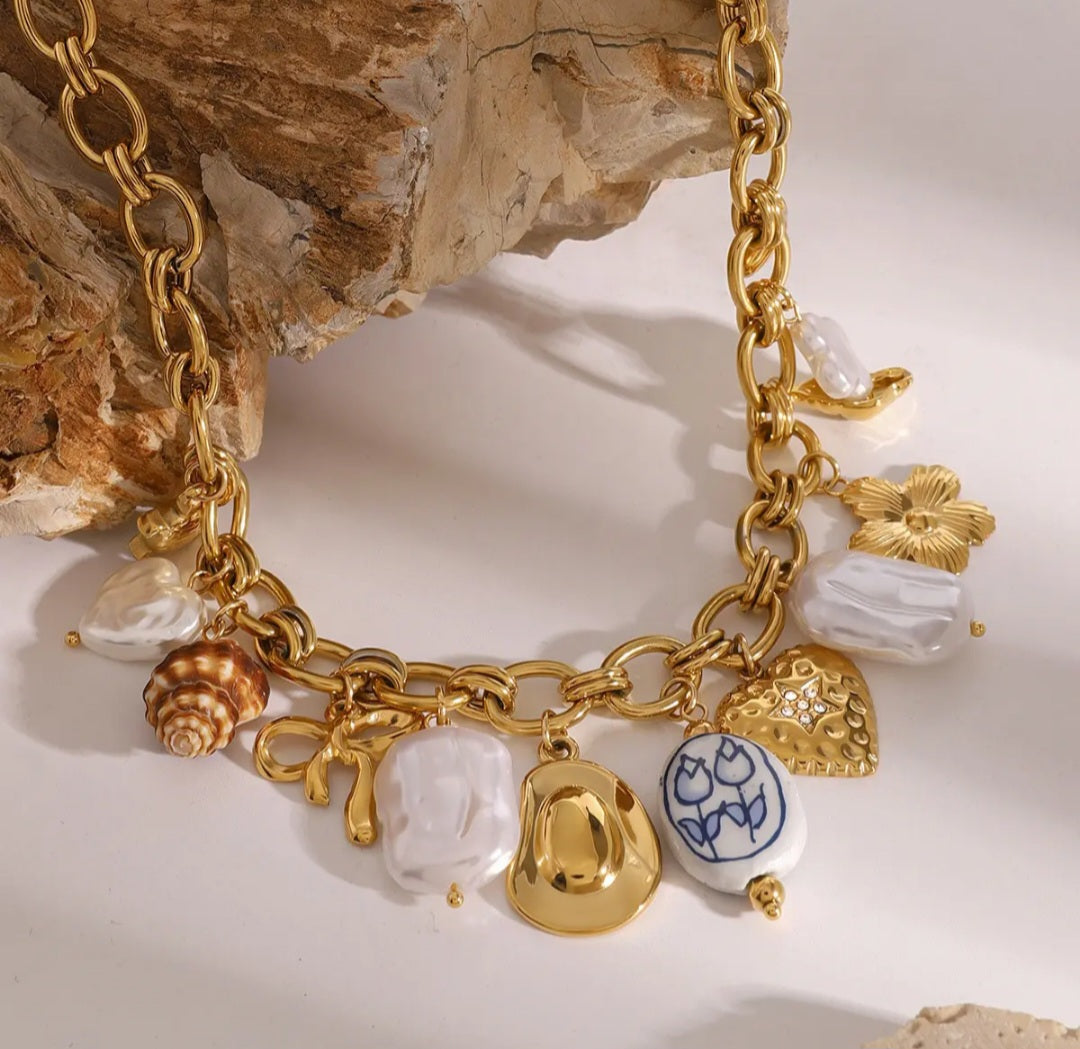 French Vintage Chain Charm Necklace