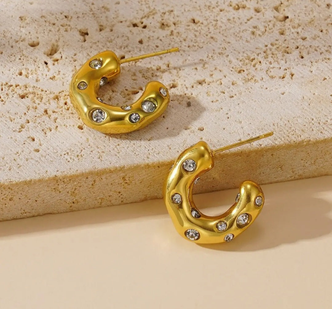 Zircon Irregular C-shaped Earrings