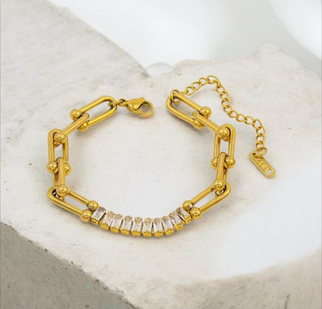 Gold Link Chain Crystal Bracelet
