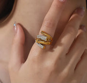 Geometric Staggered Zircon Ring