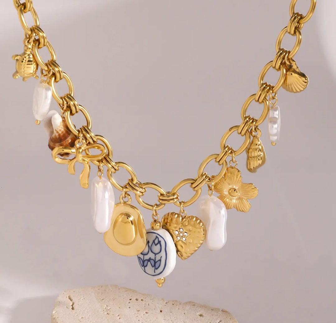 French Vintage Chain Charm Necklace