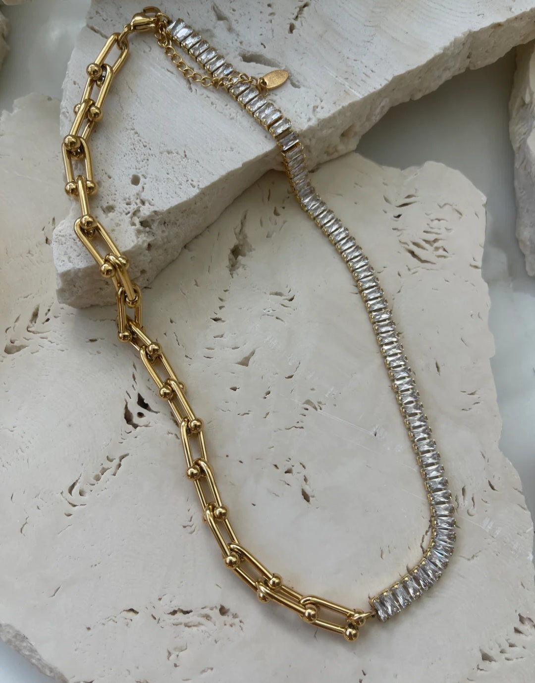 Gold Link Chain Crystal Choker Necklace