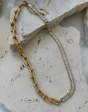 Gold Link Chain Crystal Choker Necklace
