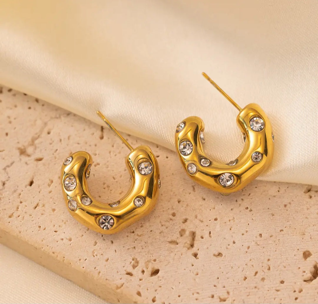 Zircon Irregular C-shaped Earrings